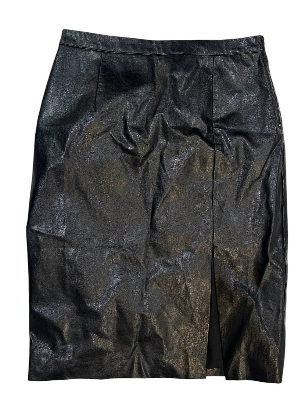 skies are blue black faux leather skirt
